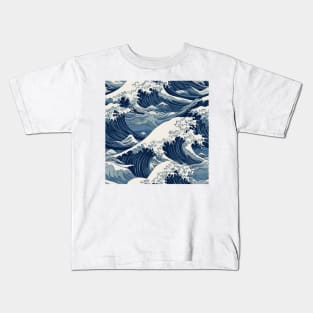 Ephemeral Crests: Hokusai Waves Reimagined Kids T-Shirt